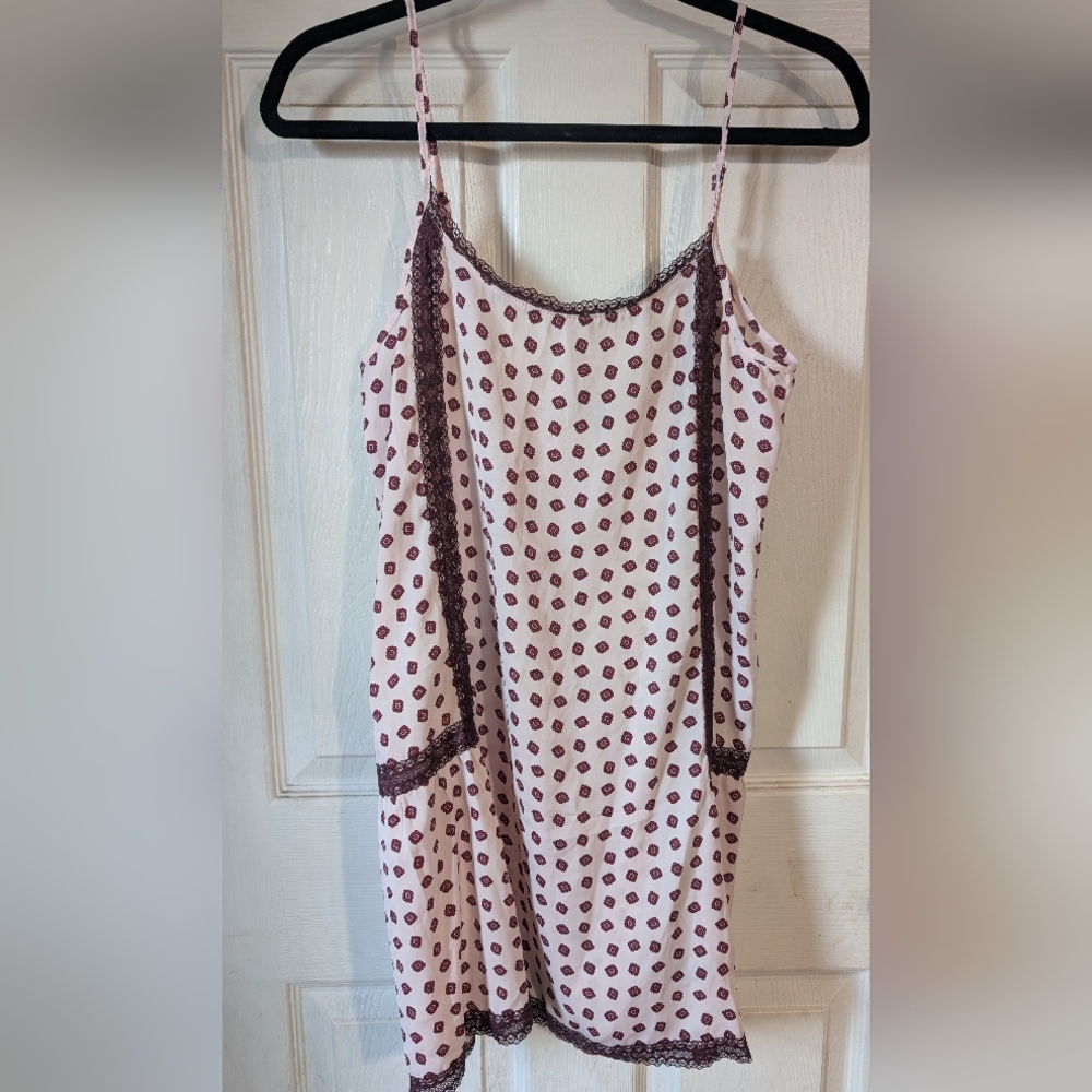 Aerie Pink and Brown Polka‎ Dot Slip Dress 0105